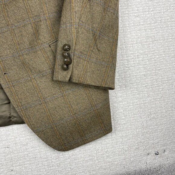 VTG ROY ROBSON Germany Made elbow patches Wool Blazer Plaid Golden Brown Read* - Picture 6 of 16